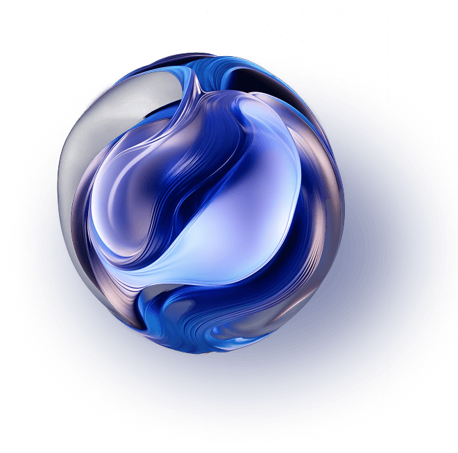 Decorative 3D sphere with flowing blue gradients